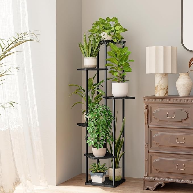 6 Tier Metal Wood Plant Stand Indoor Outdoor Tall Corner Flower Display Rack