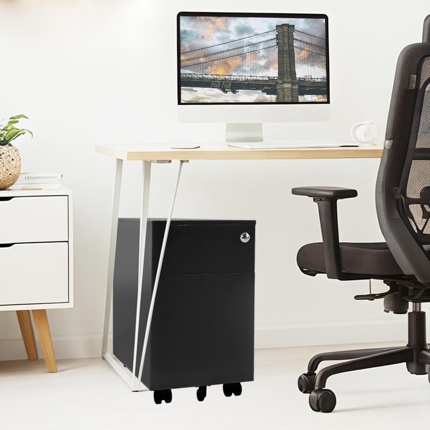 Black Locking Metal File Cabinet 2 Drawer Under Desk Rolling Storage