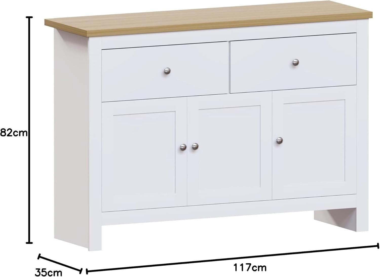 White & Oak Sideboard Cabinet with Drawers Storage Buffet Cupboard 3 Door