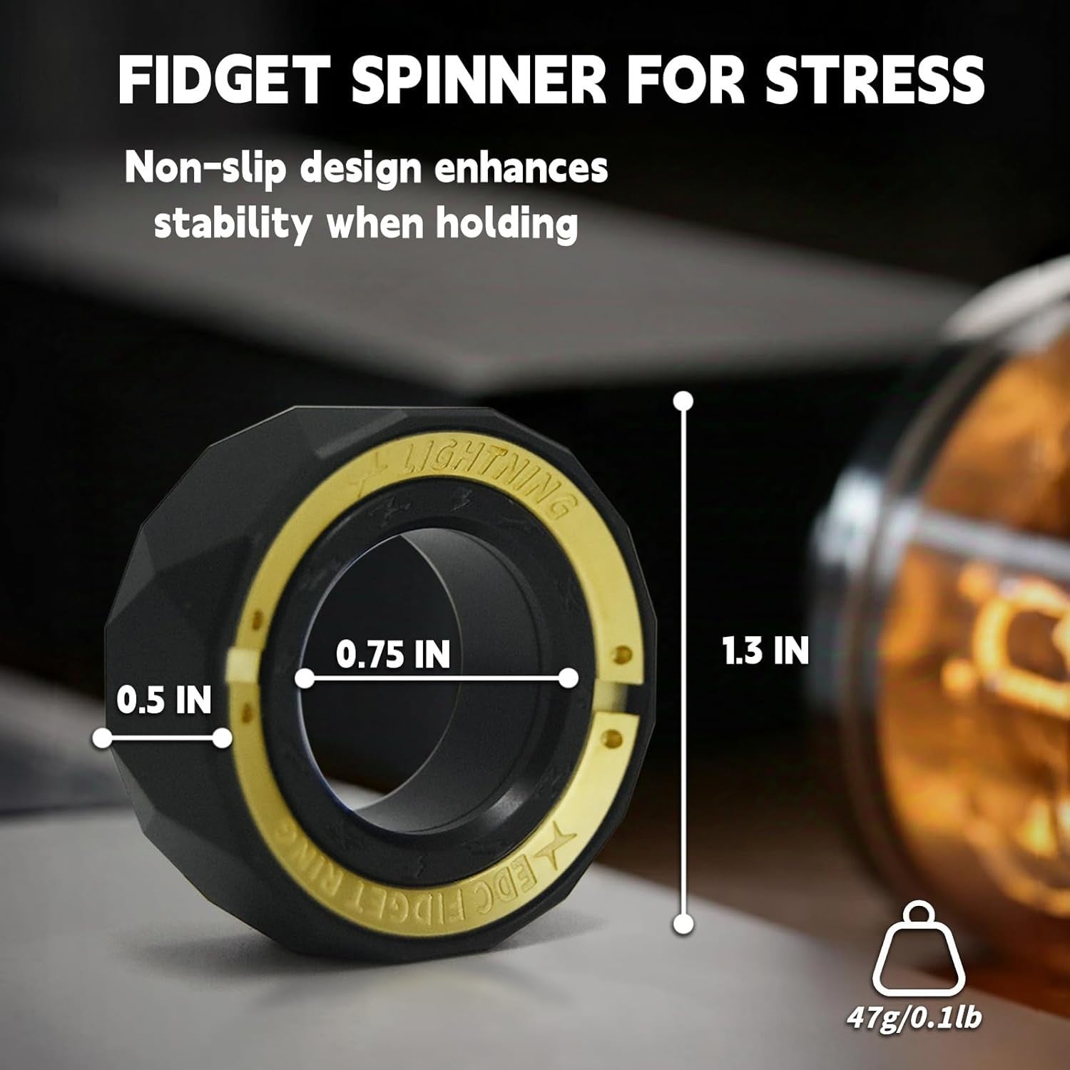 Black Lightning Fidget Ring Metal Click Slider Stress Relief ADHD