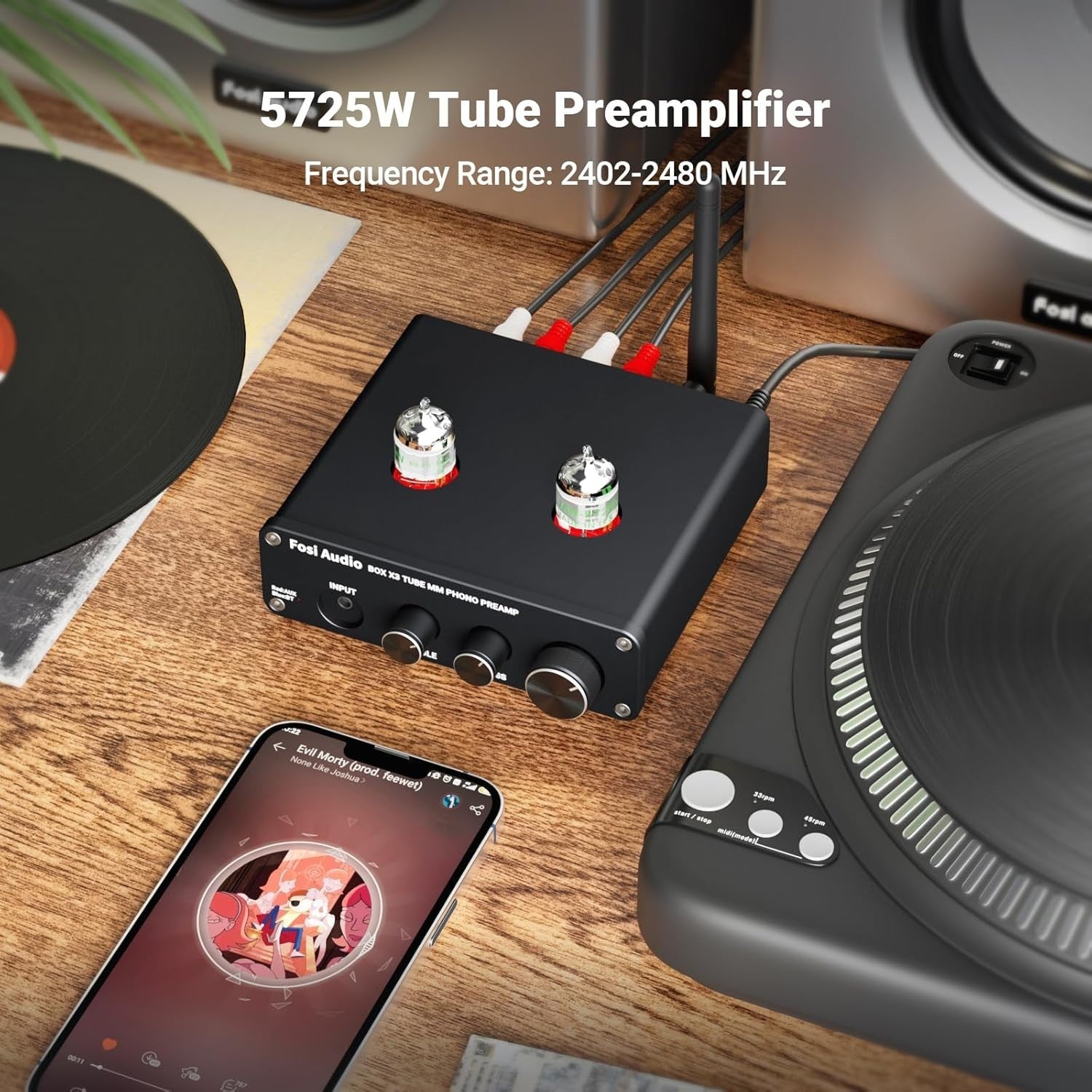 Bluetooth 5.0 Tube Phono Preamp 5725W MM Turntable Pre Amplifier HiFi