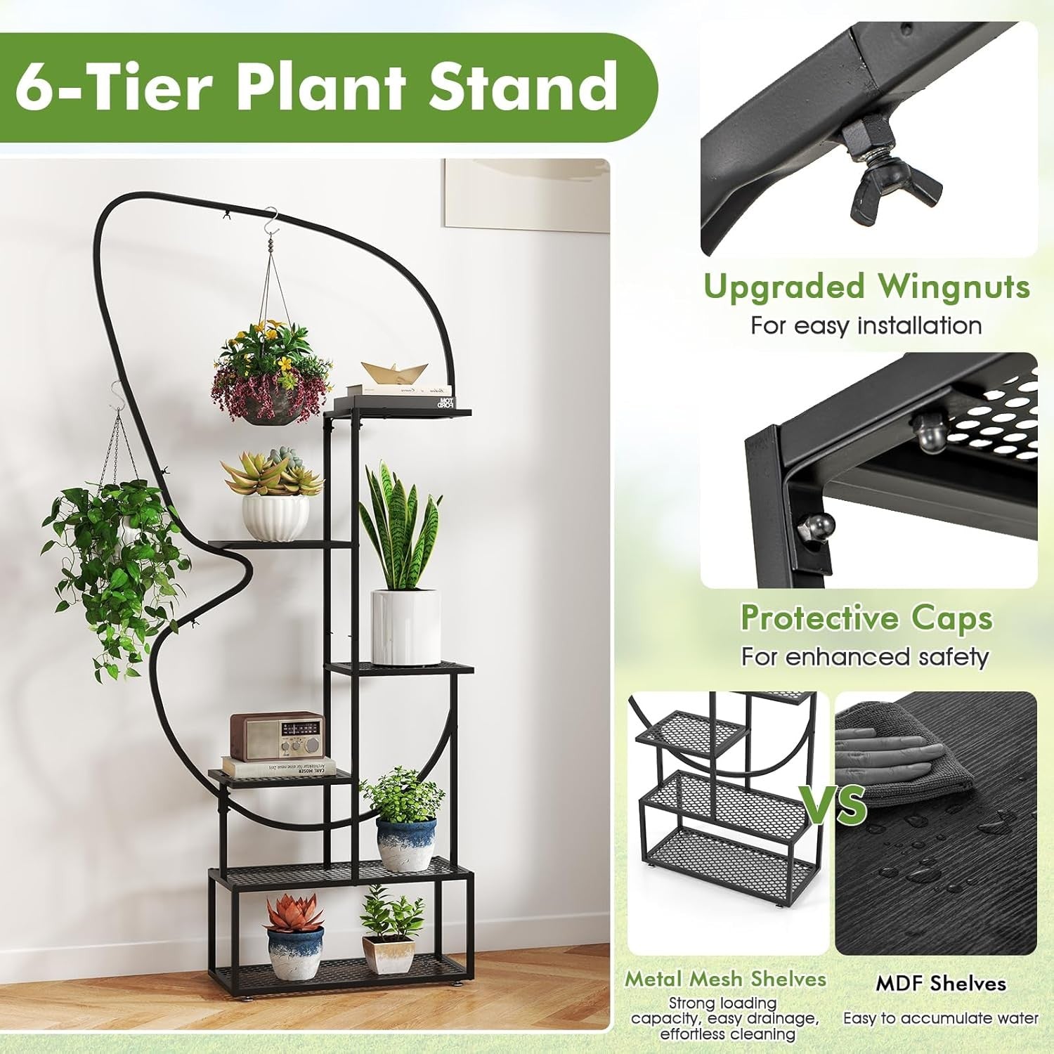 6 Tier Metal Plant Stand Butterfly Shape Indoor Outdoor Tall Flower Shelf Rack
