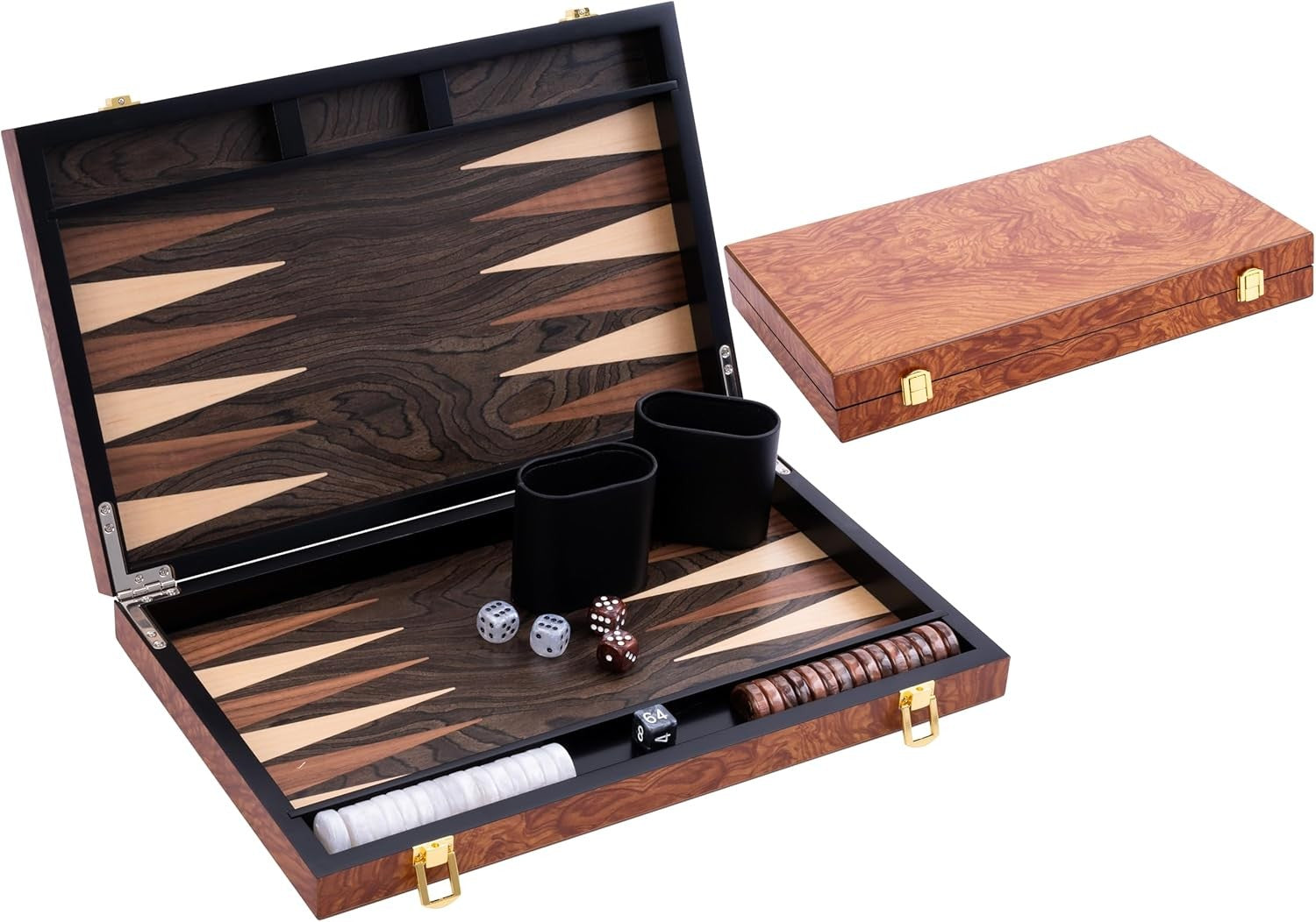 Deluxe 15in Wooden Backgammon Set Folding Luxury Board Travel Case