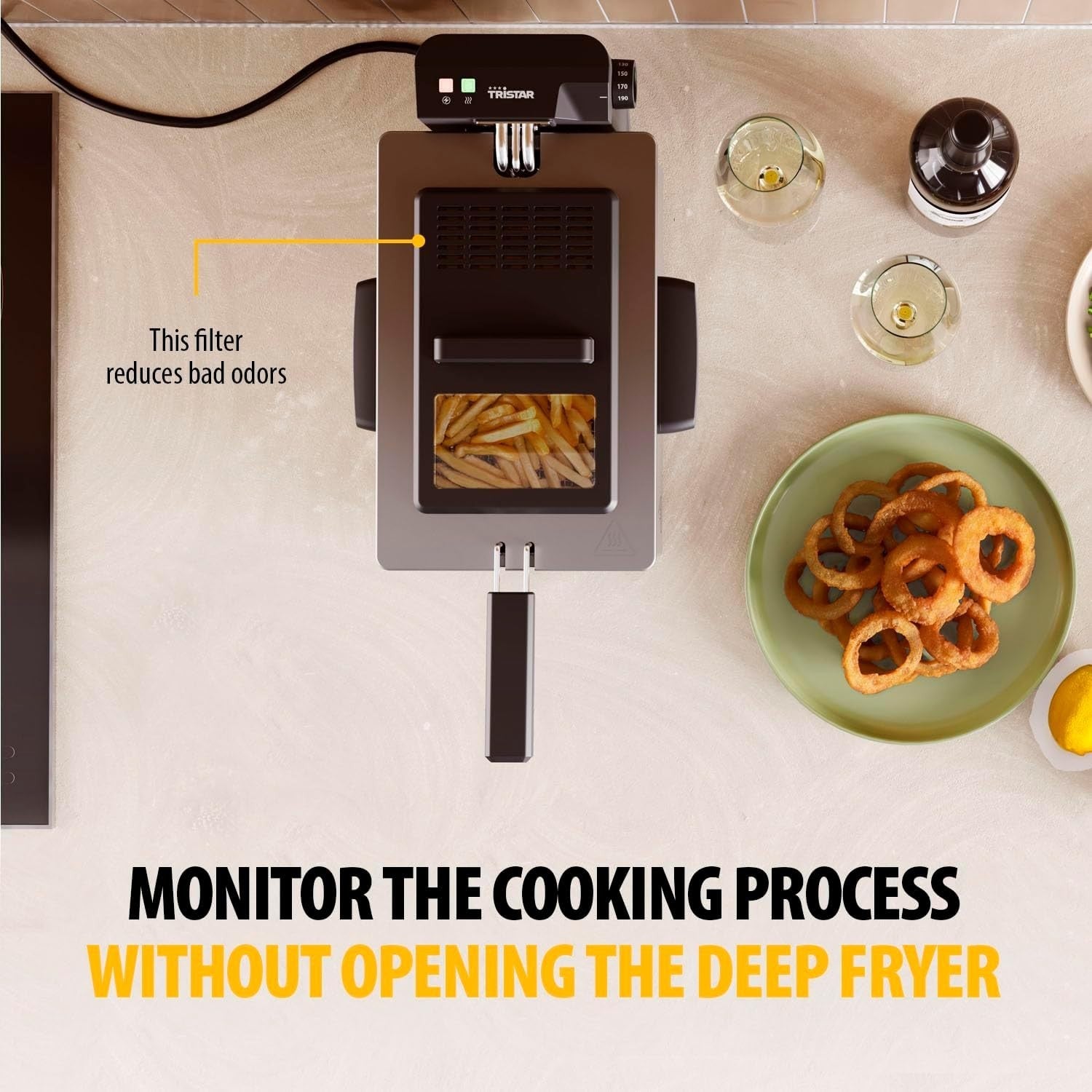 3L Stainless Steel Deep Fat Fryer 2000W Cool Zone Viewing Window