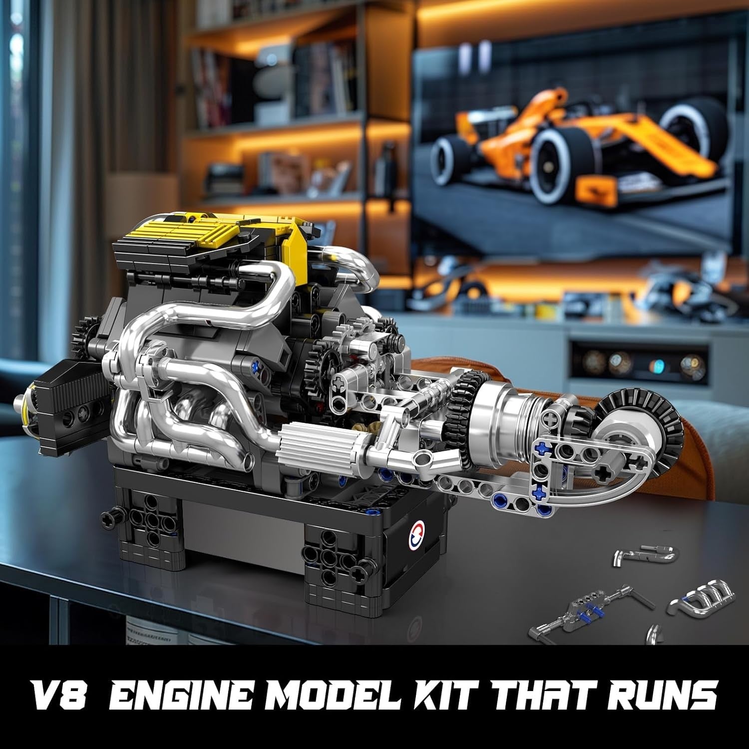 V8 Engine Model Kit Motorised STEM Toy 761pcs Runs with Battery & Motor