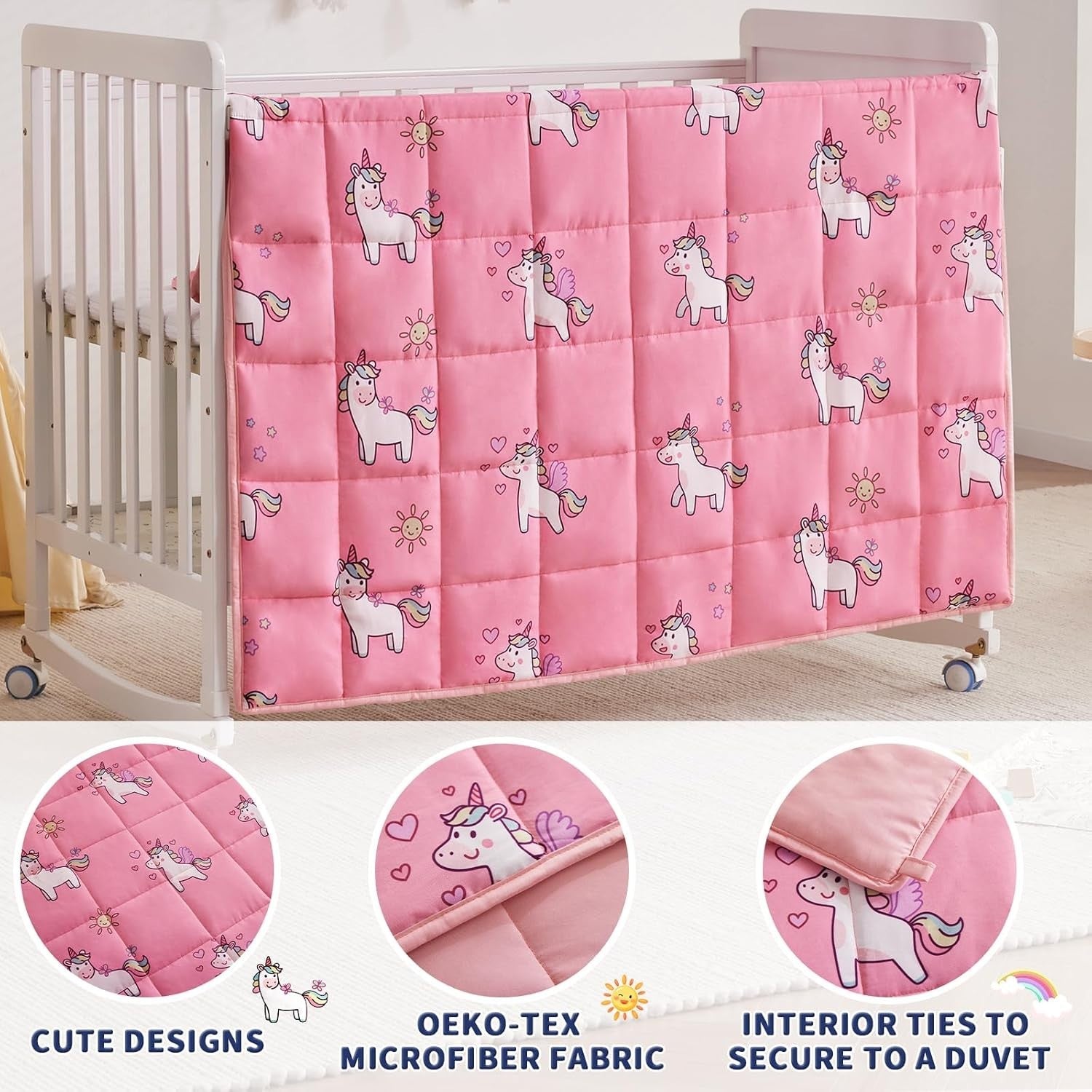 Kids Weighted Blanket 36"x48", 3lbs Little Unicorn Breathable Glass Beads