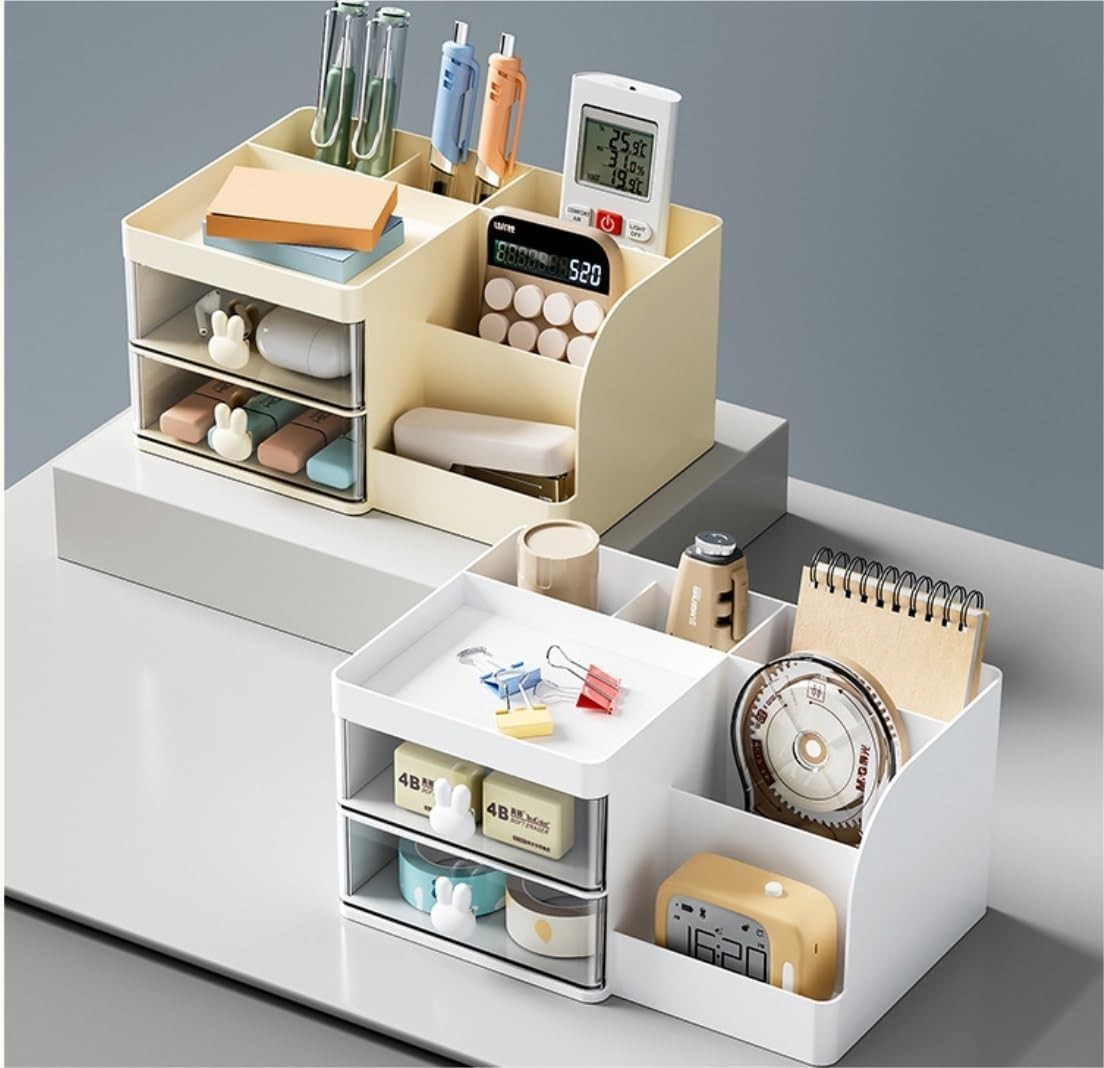 Desk Organizer 2-Drawer Desktop Storage Makeup Holder for Office & Home