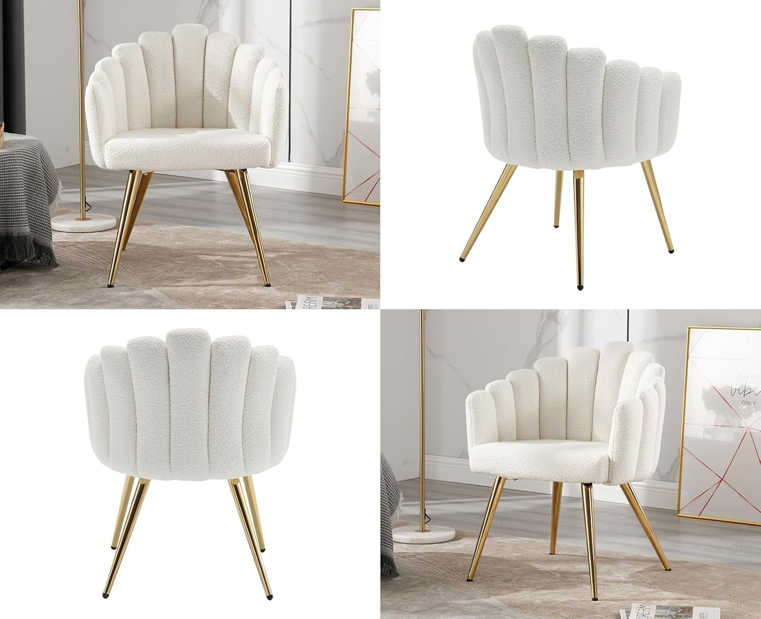 White Faux Fur Accent Armchair – Modern Lounge Chair with Gold Metal Legs