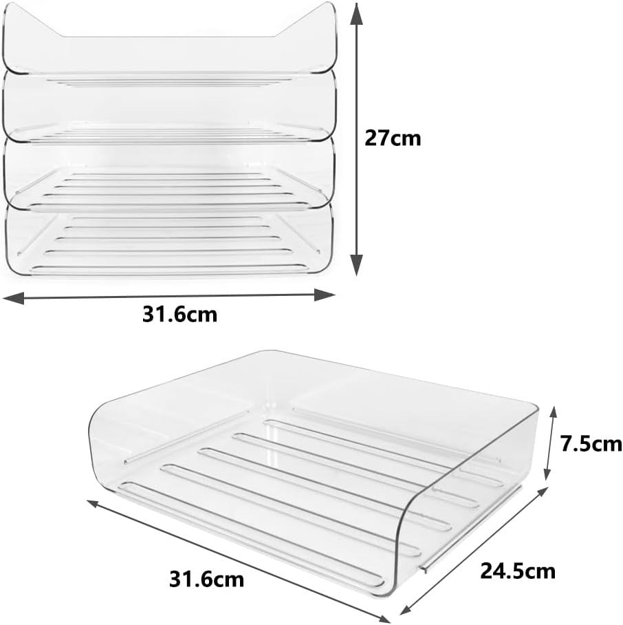 4-Tier Clear Acrylic Desk Organiser – Stackable Letter Tray for A4 Paper