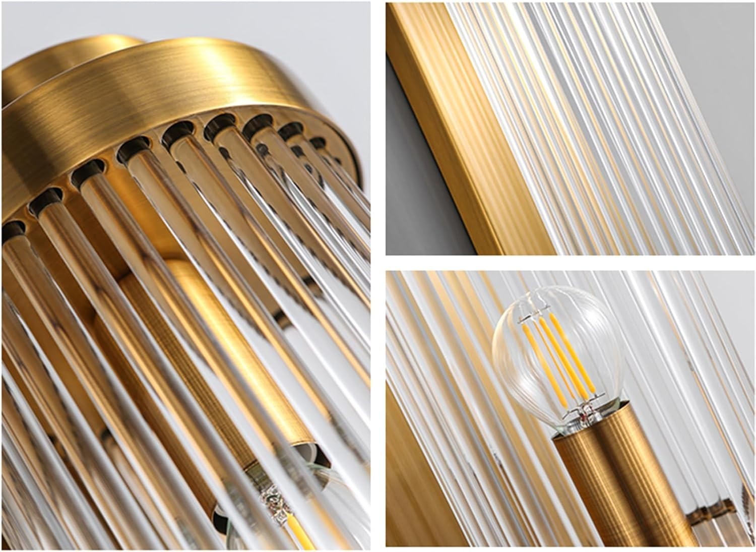 Luxury Brass Gold Crystal Wall Sconce Light 40cm Dimmable Elegant Lamp