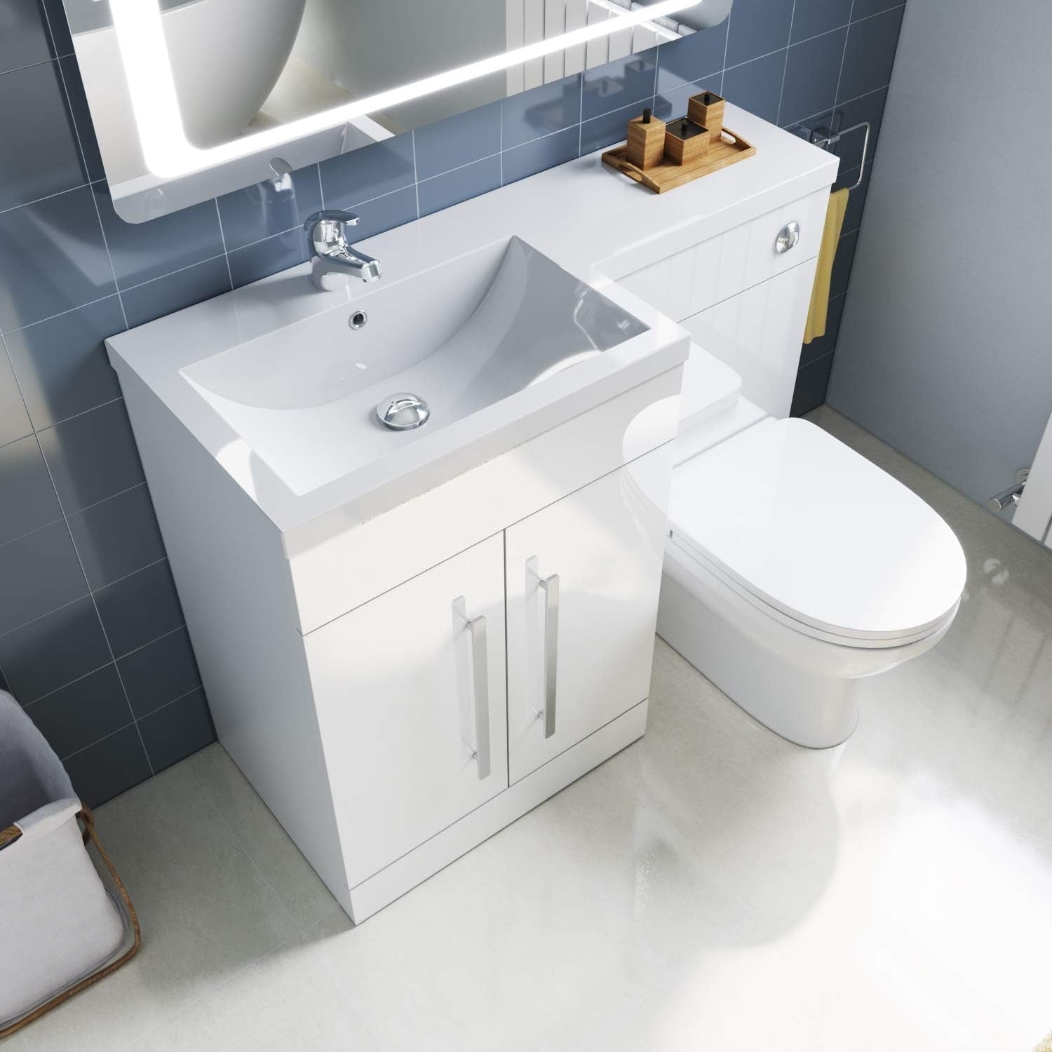 1100mm White Left Hand Vanity Unit with Basin & Back to Wall Toilet Combo Set
