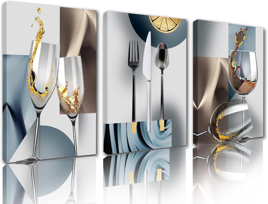 Dining Room Wall Art Set of 3 Wine Glass Canvas 35.6x50.8cm