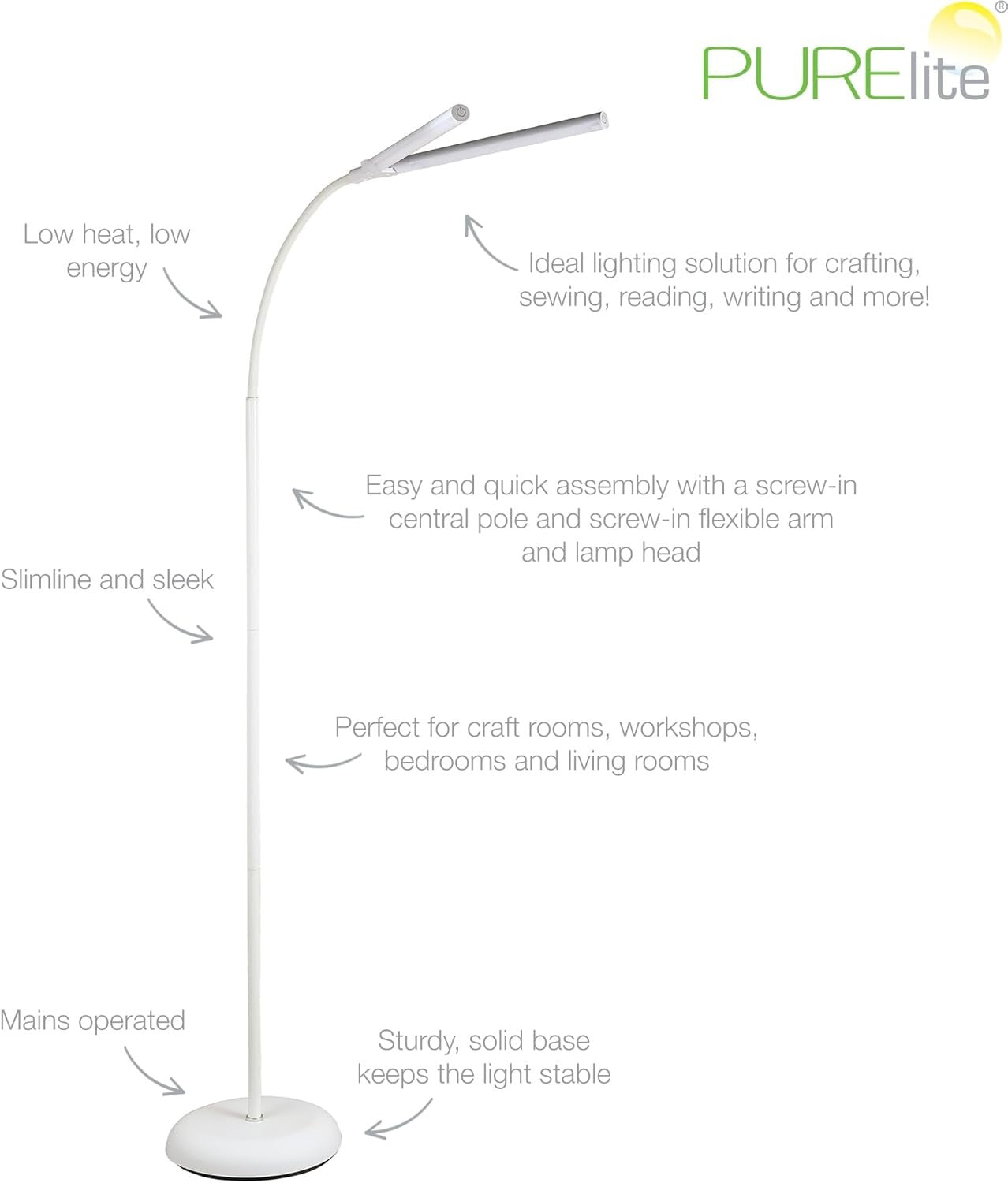 Natural Daylight Floor Lamp Twin LED Dimmable Reading Sewing Craft Light