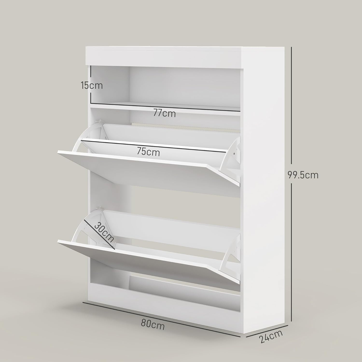 Slim Shoe Cabinet 12-16 Pair Storage with Flip Drawers & Adjustable Shelves