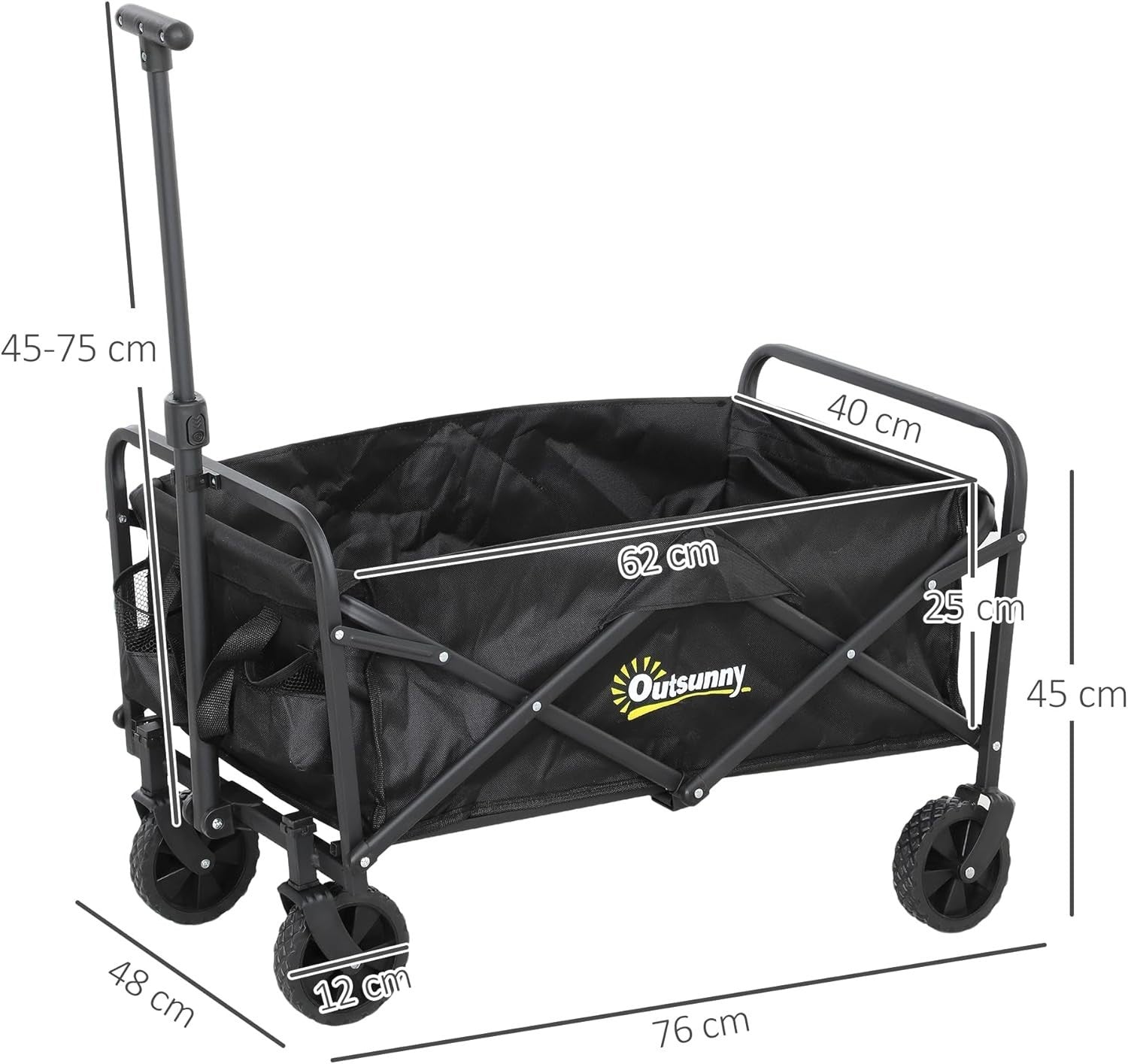 Black Folding Festival Trolley 62L Heavy Duty Garden Camping Beach Wagon 120kg