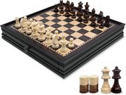 32cm Magnetic Wooden Chess Set Drawer Storage 2-in-1 Chess & Checkers
