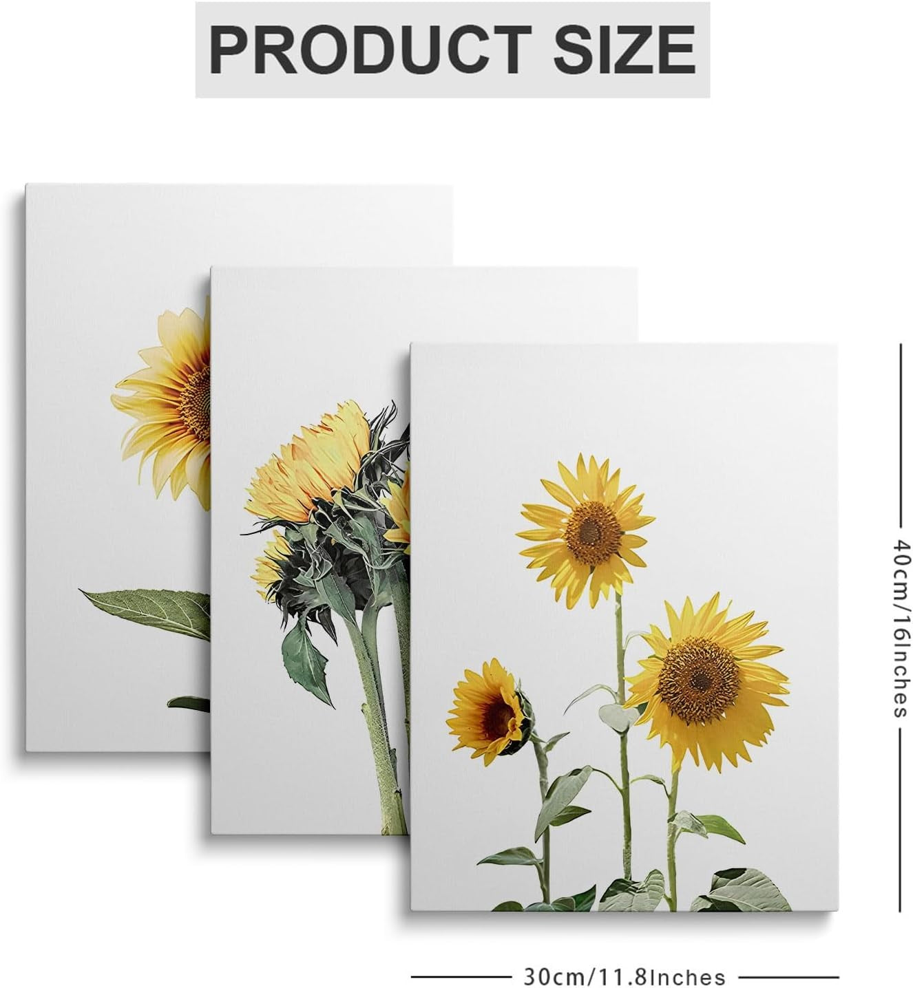 Sunflower Canvas Wall Art Set of 3 Framed 30x40cm Ready to Hang