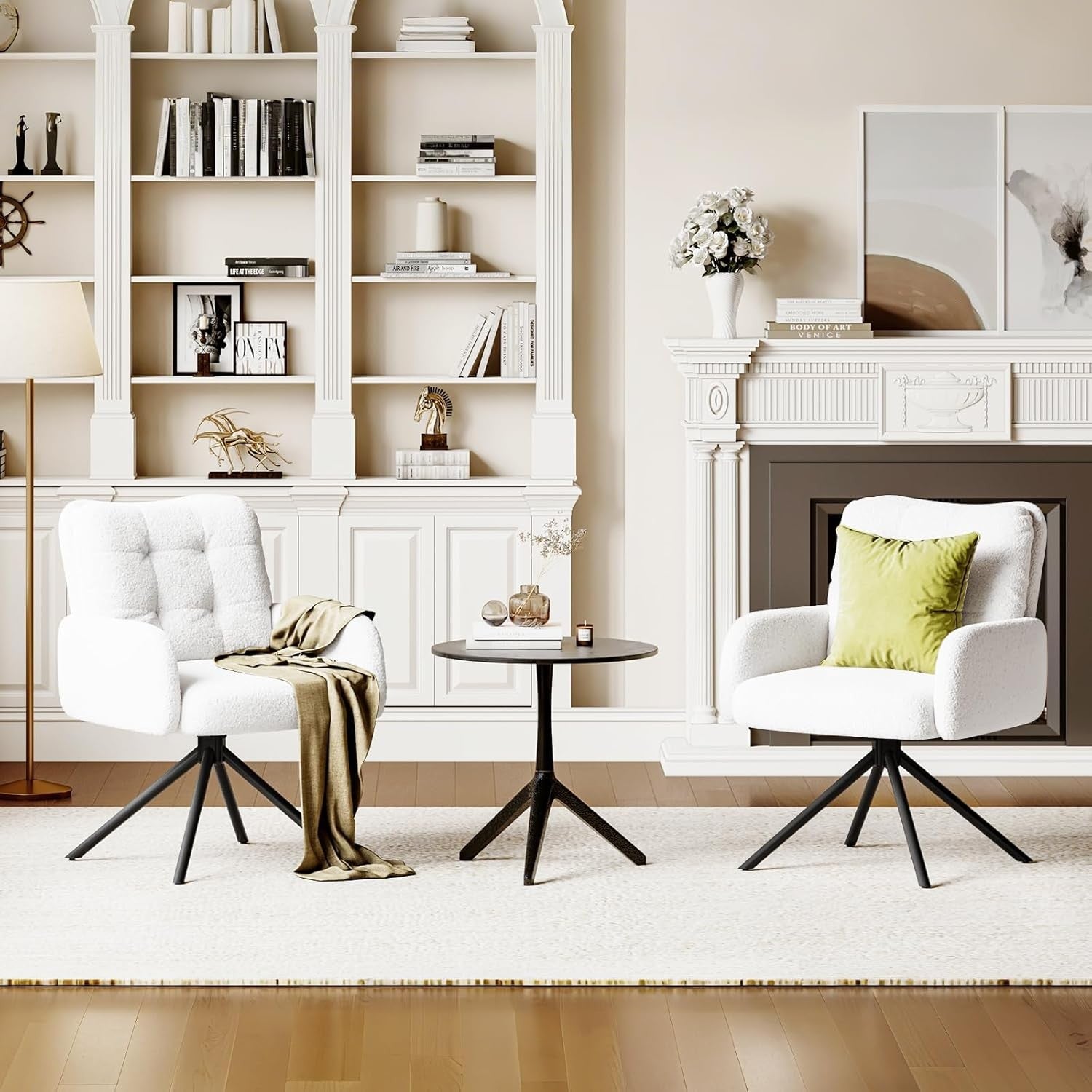White Boucle Swivel Accent Chair Tub Vanity Desk Armchair