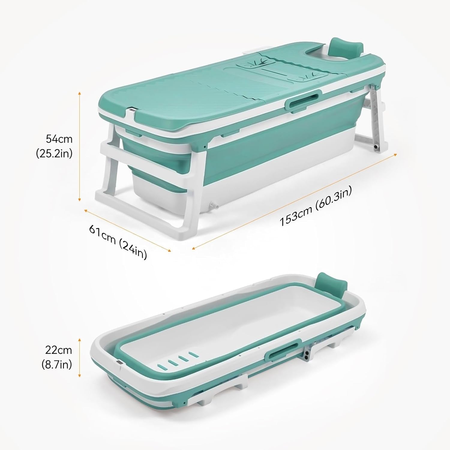 Portable Foldable Adult Bathtub 135x54x61cm Blue Insulated Spa Bath with Lid