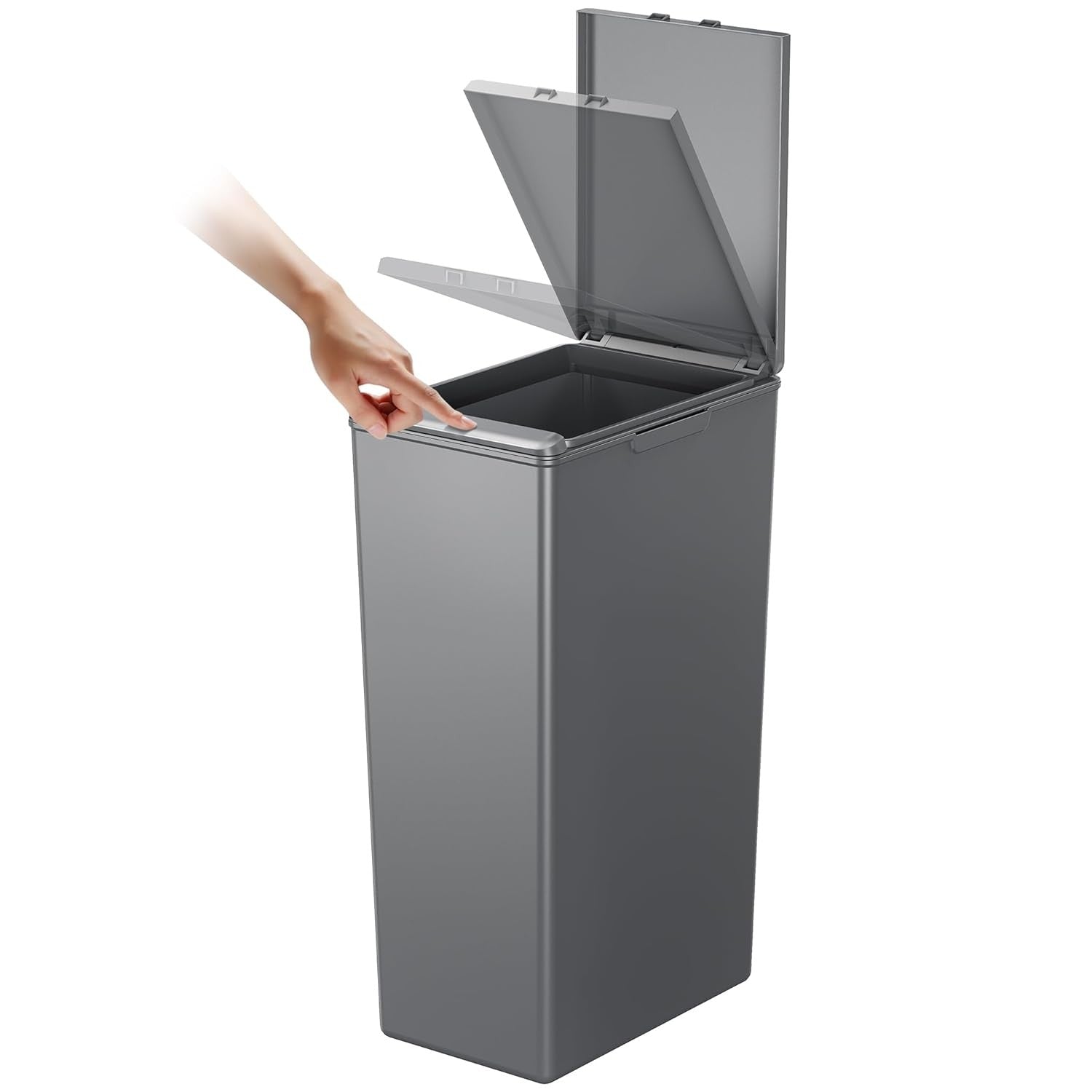 Slim 40L Kitchen Recycling Bin Touch-Top Lid Plastic Waste Sorter