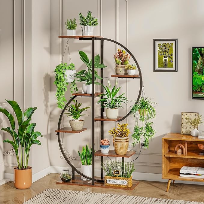 6 Tier Metal Plant Stand with Grow Lights, Tall Indoor Shelf for Garden
