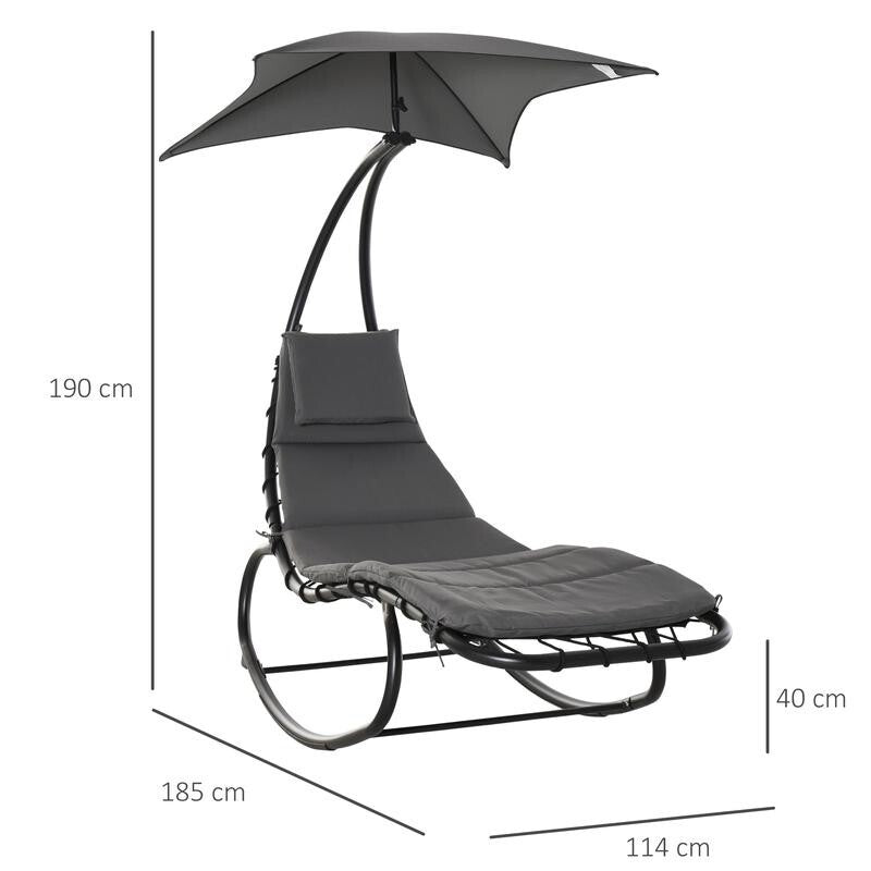 Garden Rocking Sun Lounger Chair with Cushion Pillow & Canopy Shade