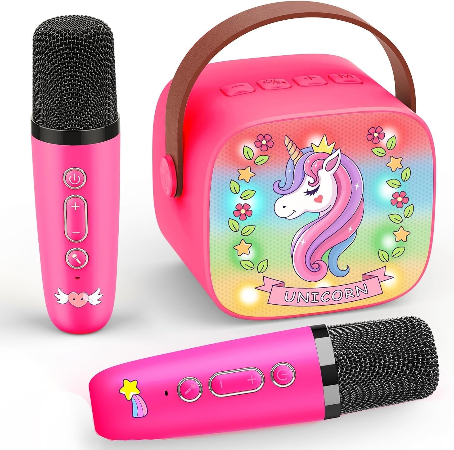 Mini Unicorn Karaoke Machine Kids Bluetooth Speaker 2 Mics