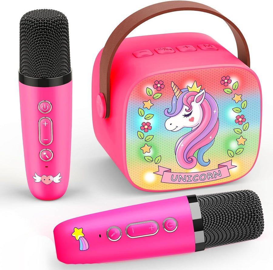 Mini Unicorn Karaoke Machine Kids Bluetooth Speaker 2 Mics