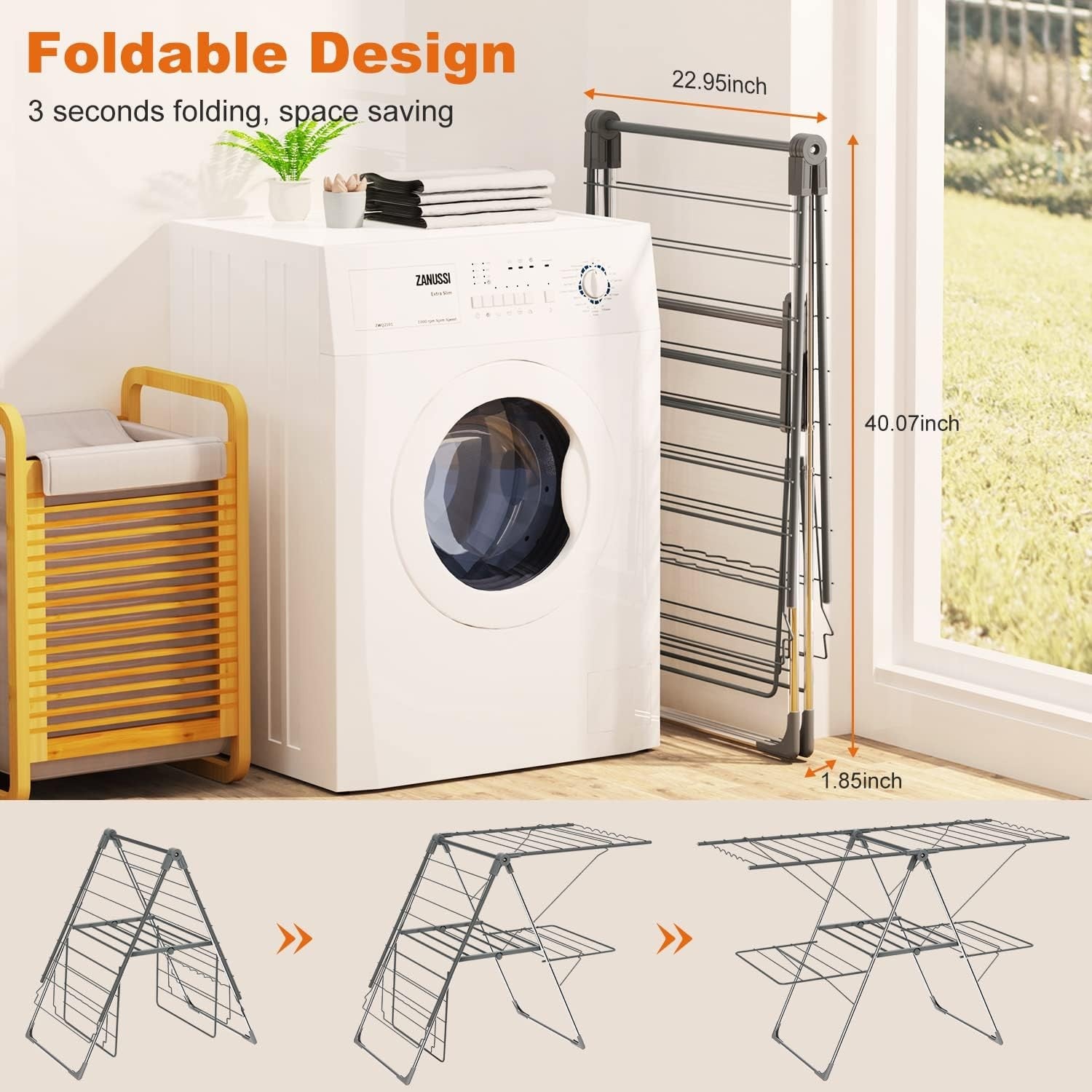3 Tier Clothes Airer Large Folding Winged Drying Rack Stainless Steel Indoor