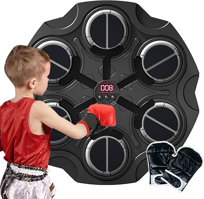 Wall Mounted Music Boxing Machine LED Punch Trainer Gloves Kids Adults