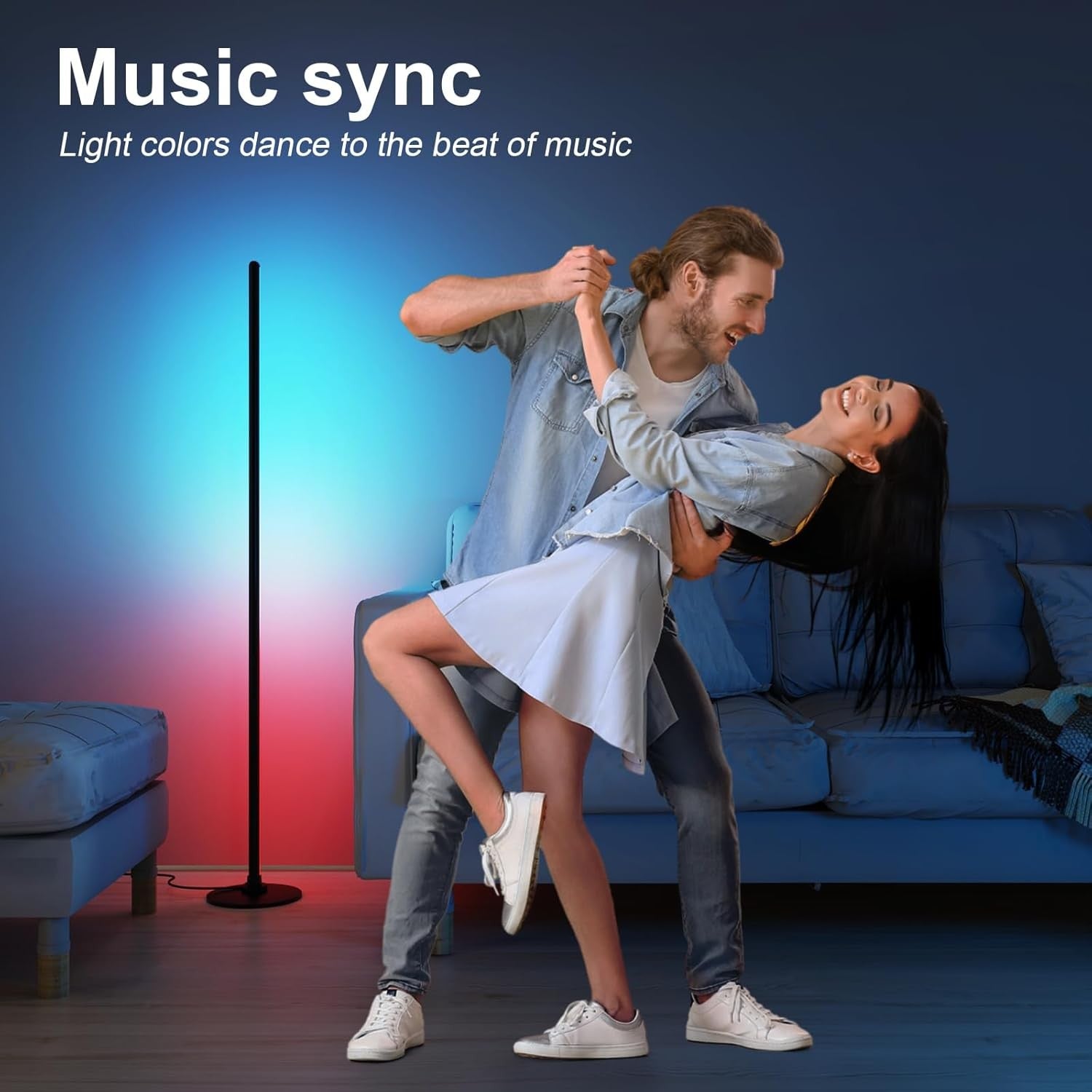 Smart RGB Corner Floor Lamp Alexa App Music Sync Dimmable LED Light
