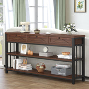 55" Rustic Walnut Sofa Table with Drawers & Shelves – Storage & Style