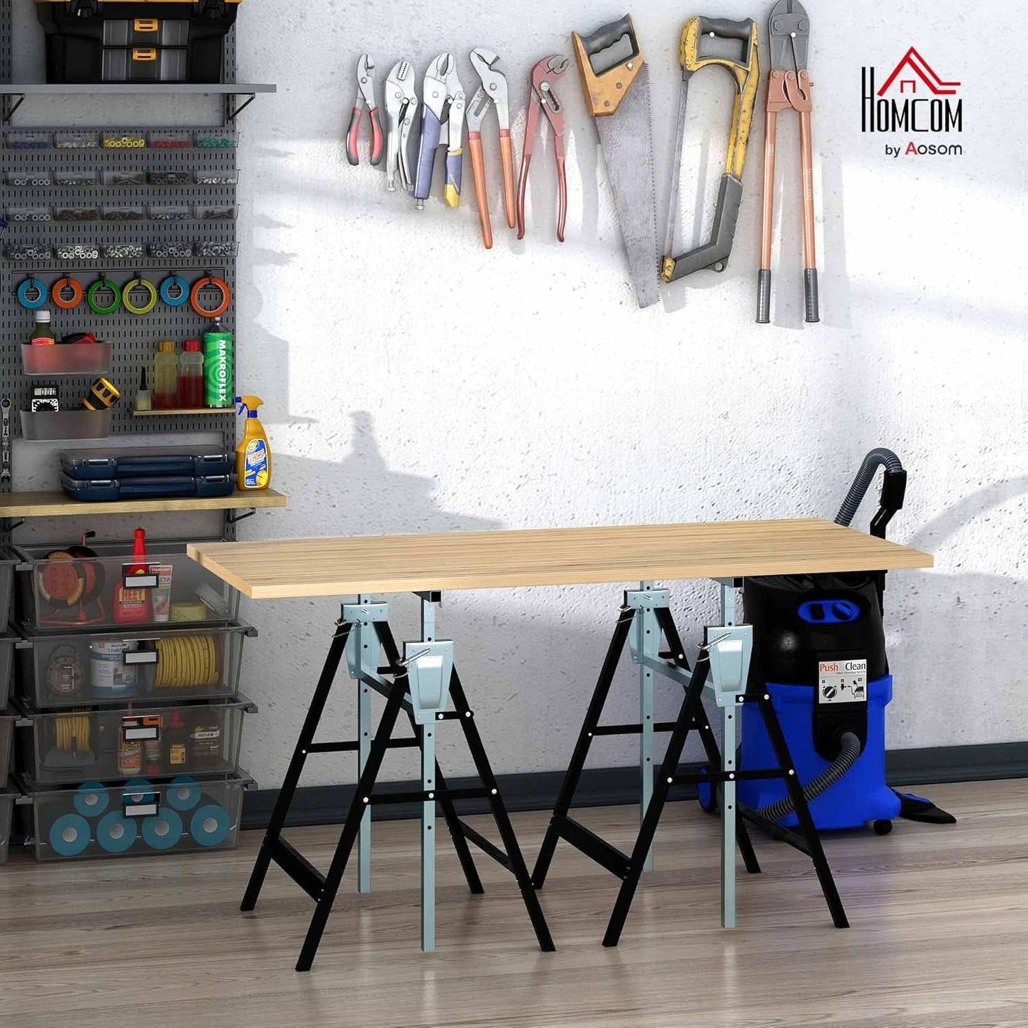 2x Adjustable Telescopic Sawhorse Folding Steel Trestle Work Bench 80–130cm