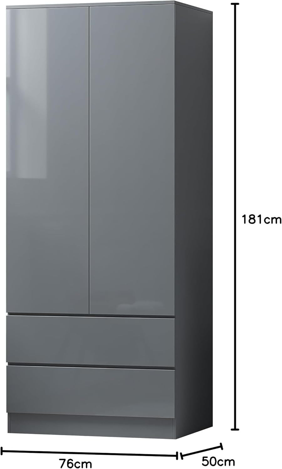 Large 2 Door Wardrobe with 2 Drawers | Scratch-Resistant Grey Matte Finish