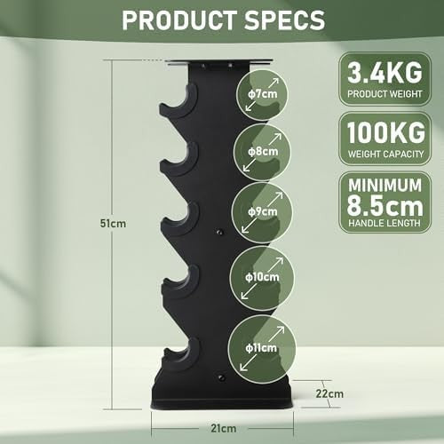 Mini 5-Tier Dumbbell Rack Steel Stand, 0.5–7kg Neoprene Home Gym