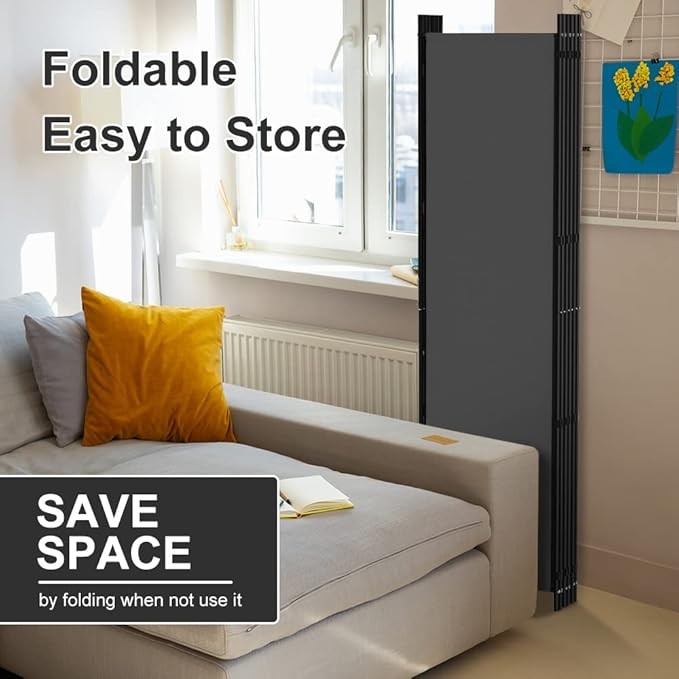 6-Panel Folding Room Divider 6ft Dark Grey Privacy Screen Wall Partition
