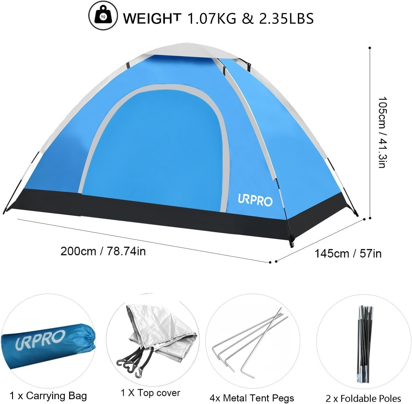 Blue 3-Person Portable Camping Tent – Lightweight Hiking Dome Tent
