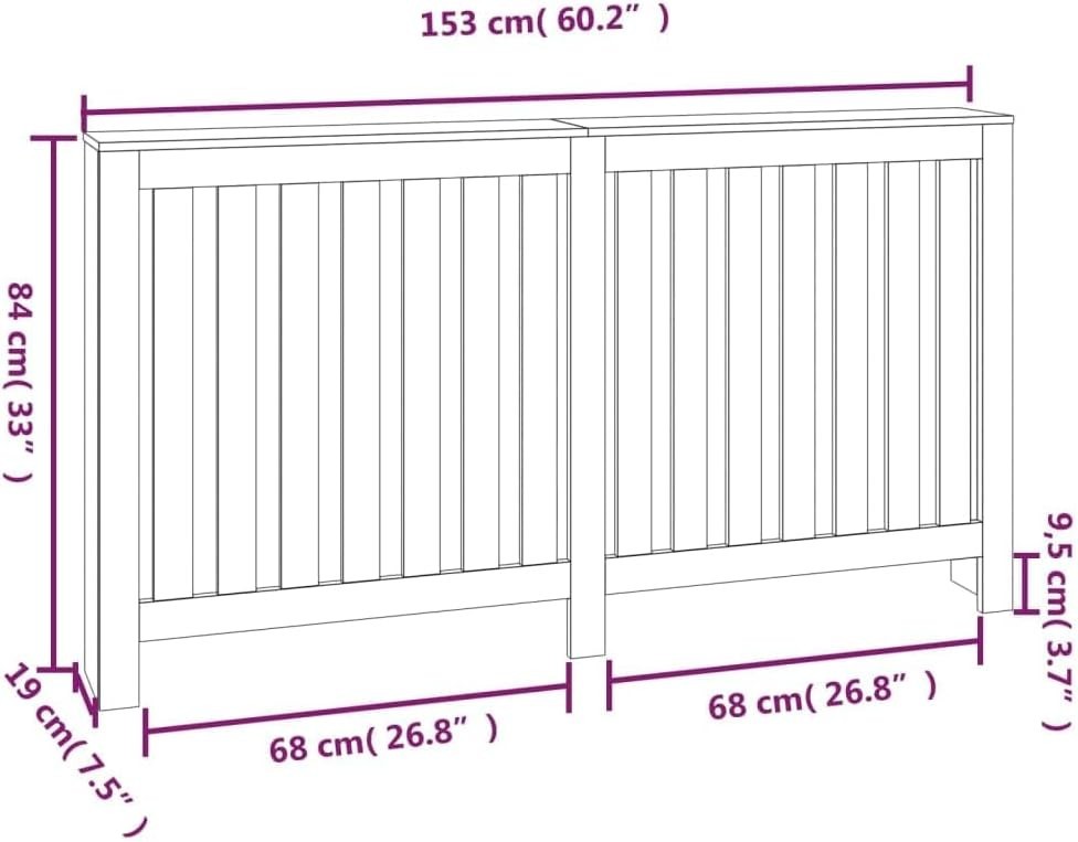 Radiator Cover Slatted Wood Shelf 153x19x84cm Natural Finish | Easy Assembly