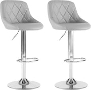 Grey Faux Leather Adjustable Swivel Bar Stools Set of 2 Chrome