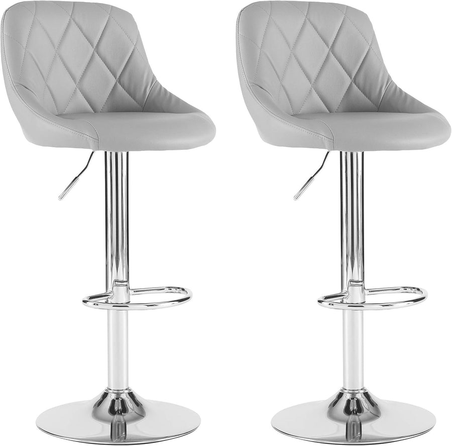 Grey Faux Leather Adjustable Swivel Bar Stools Set of 2 Chrome