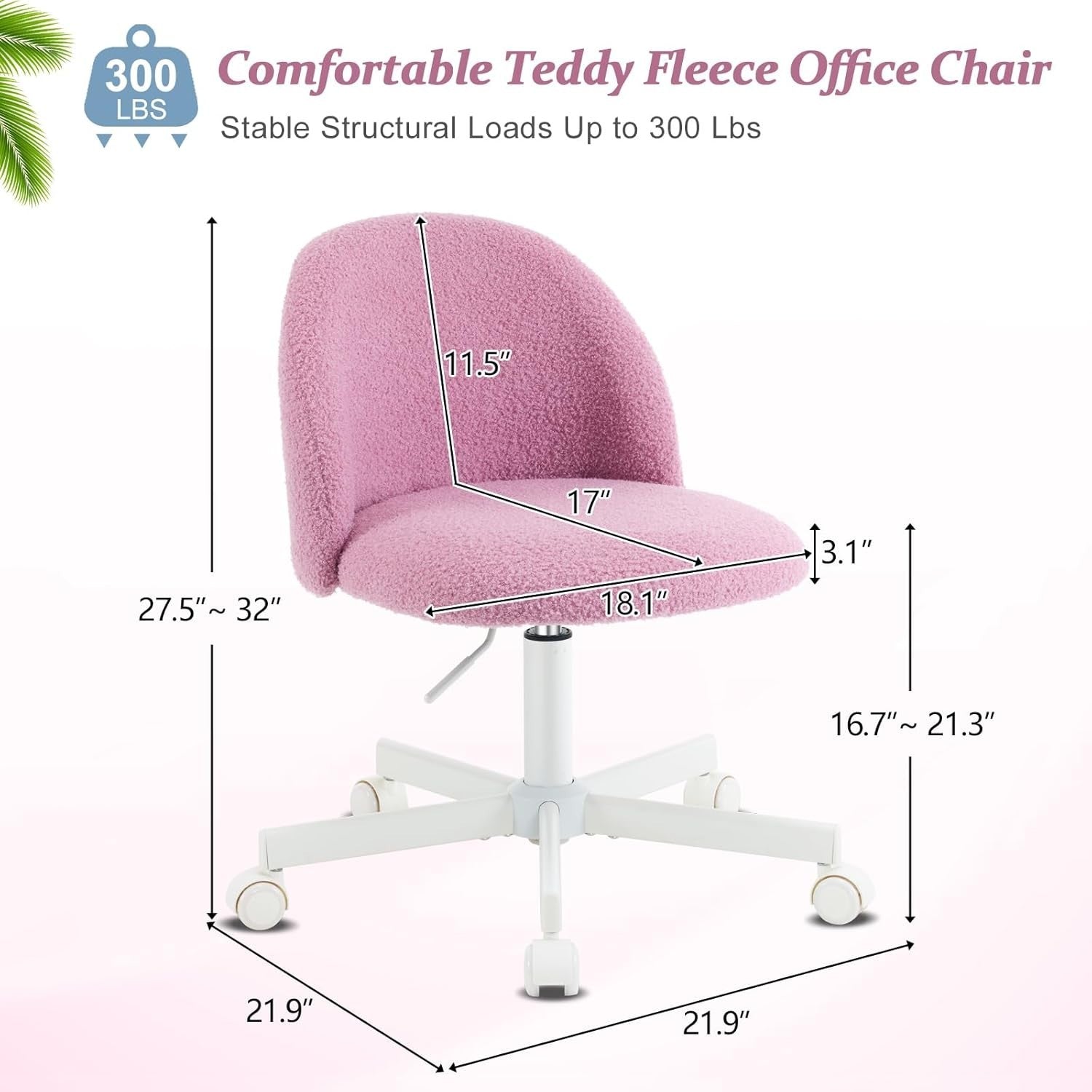 Lilac Purple Teddy Fleece Swivel Desk Chair Small Adjustable Vanity Seat