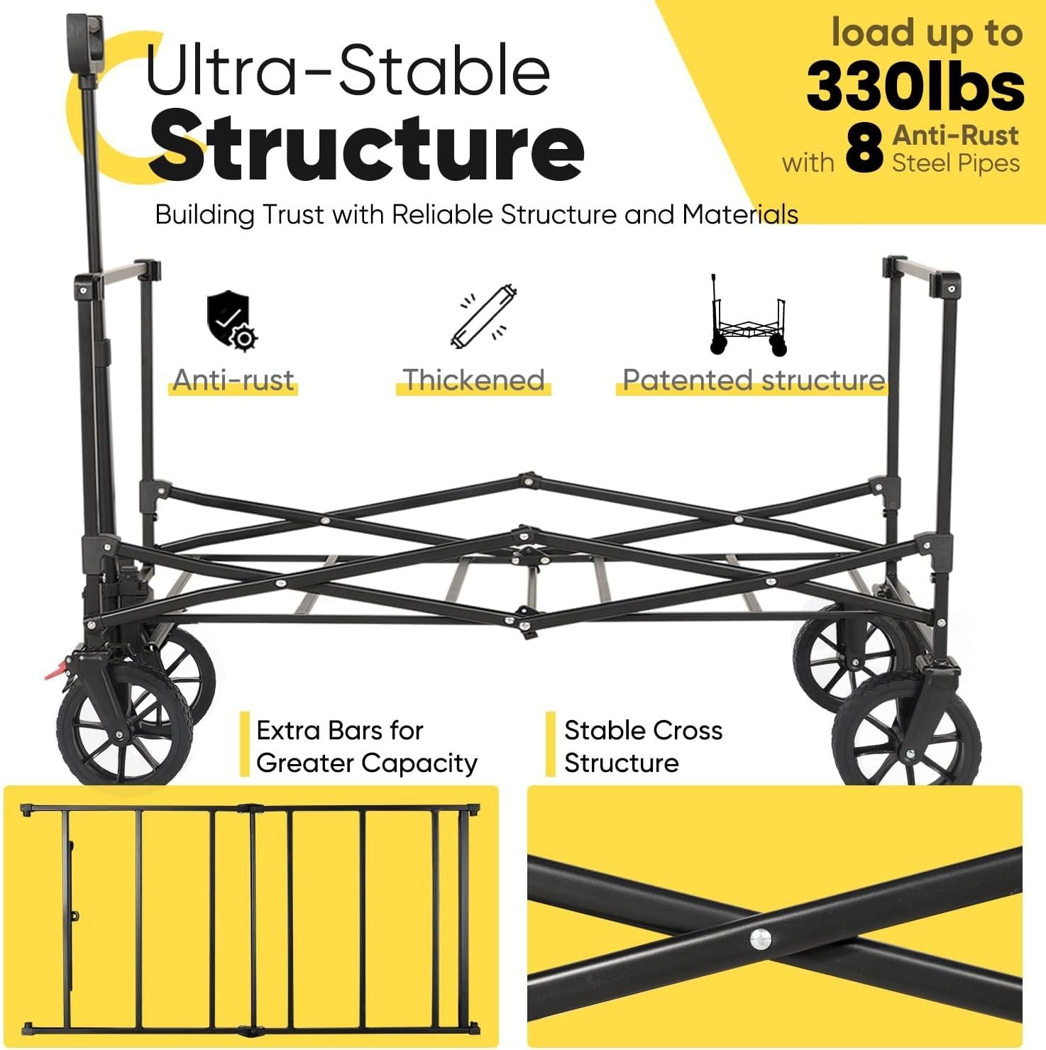 Heavy Duty Folding Festival Trolley with Brake 330lb All Terrain Camping Cart