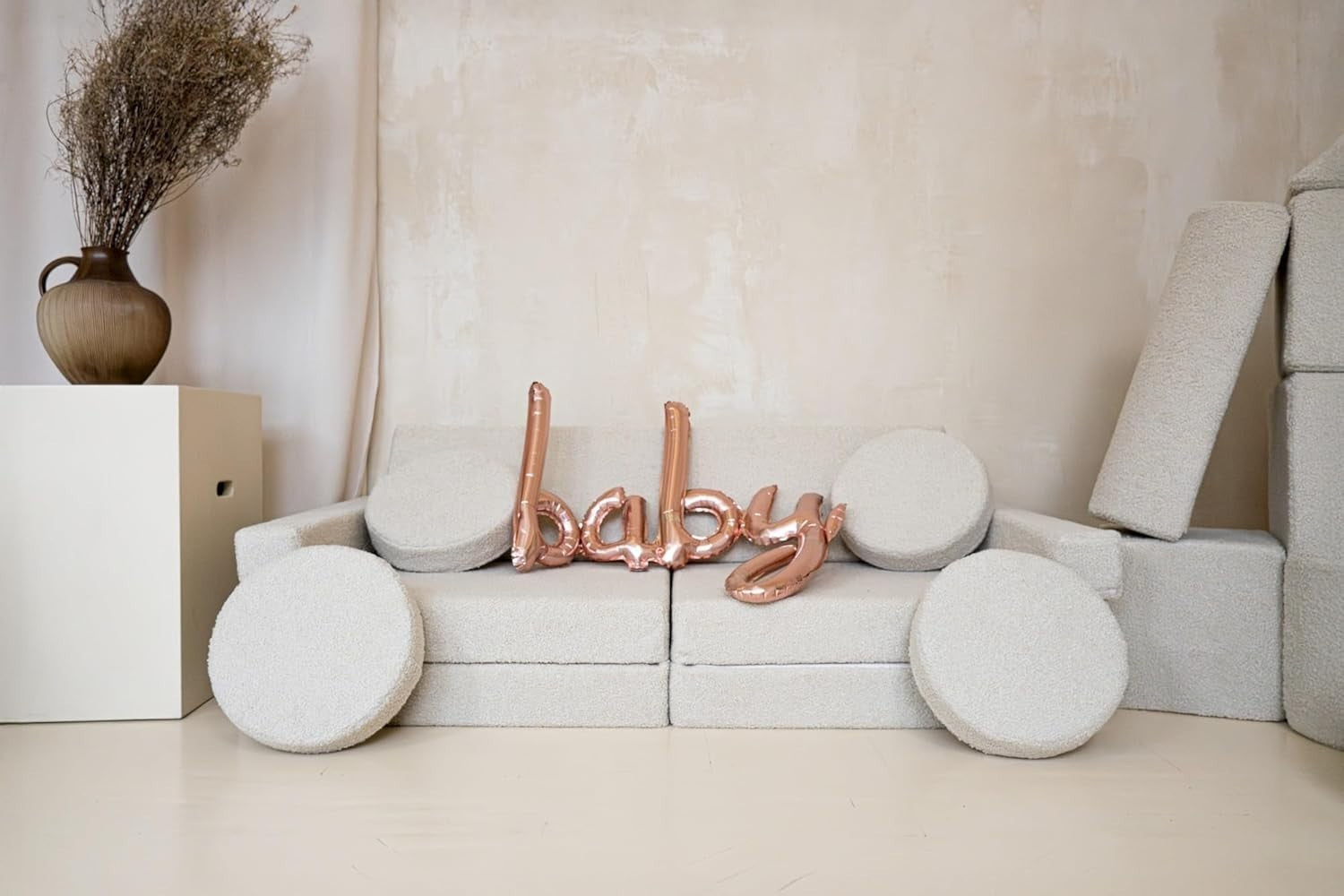 Modular Kids Play Sofa Set, 10-Piece Foam Blocks, Soft Bouclé Fabric