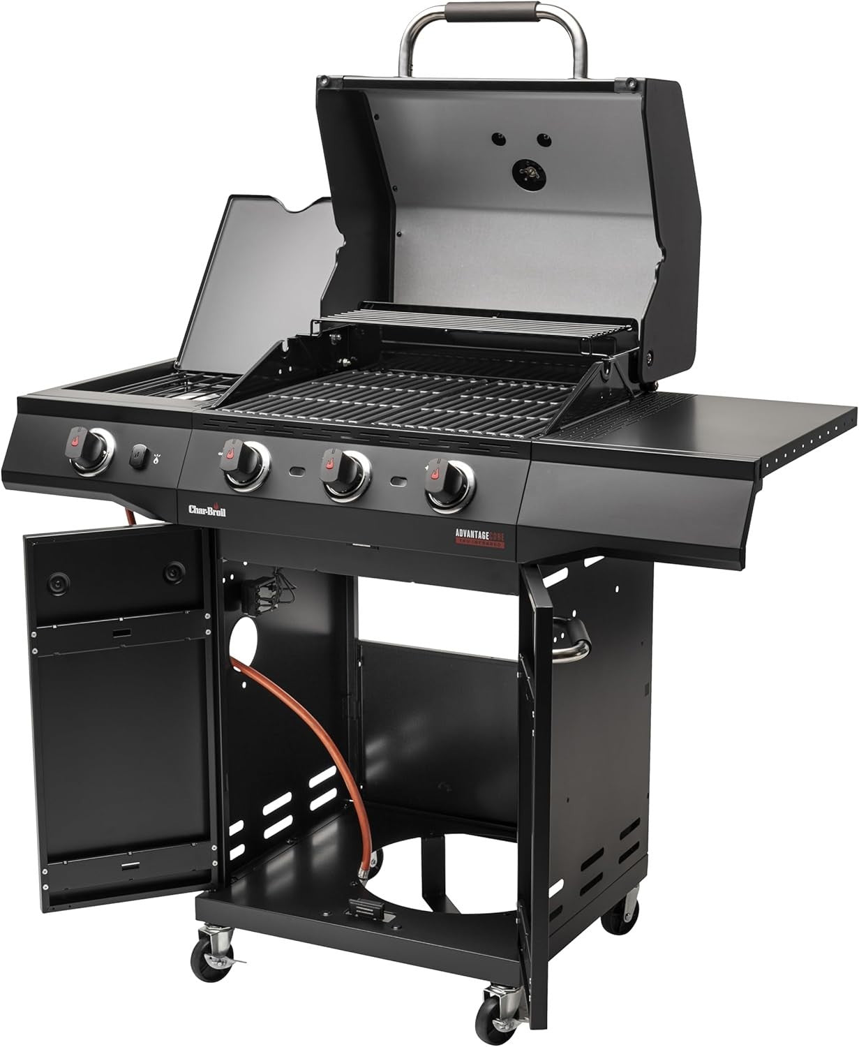 3 Burner Gas BBQ Grill with Side Burner, Infrared Cooking, Cast Iron Grates