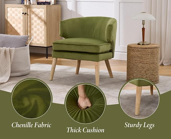 Modern Green Velvet Tub Chair Accent Armchair Solid Wood Legs