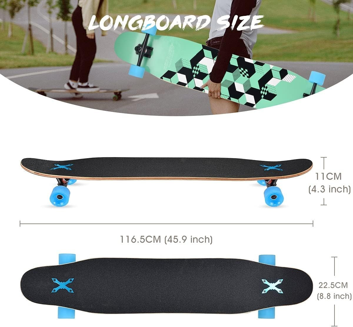 46" Longboard Skateboard 8-Layer Maple Deck Teens & Adults Cruiser