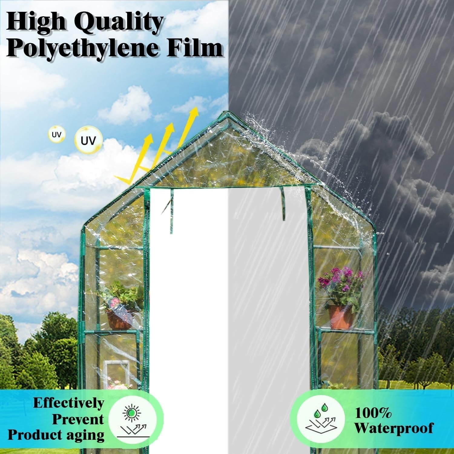 Walk-In 3 Tier 6 Shelf Greenhouse | PVC Cover Metal Frame Garden Growhouse