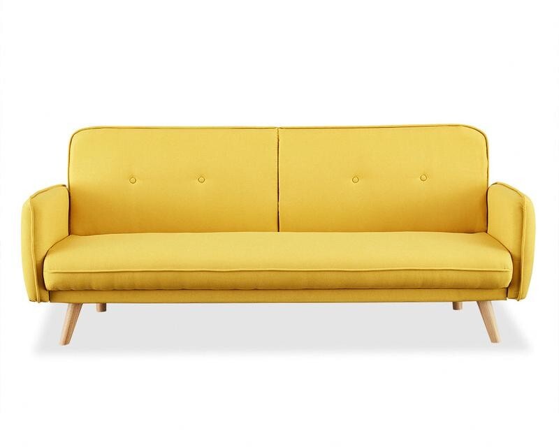 3 Seater Mustard Sofa Bed Tufted Back Clic Clac Fabric Wooden Legs
