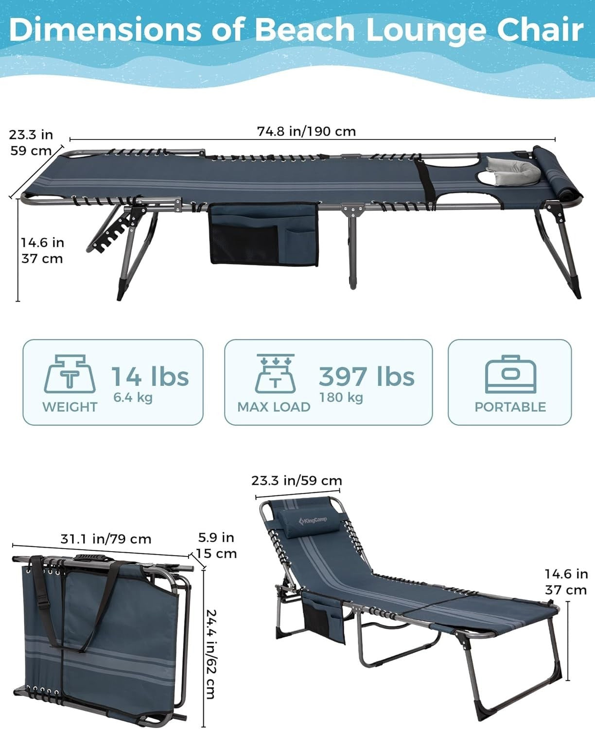 Sun Lounger Recliner Chair 5 Position Foldable with Face Hole for Garden
