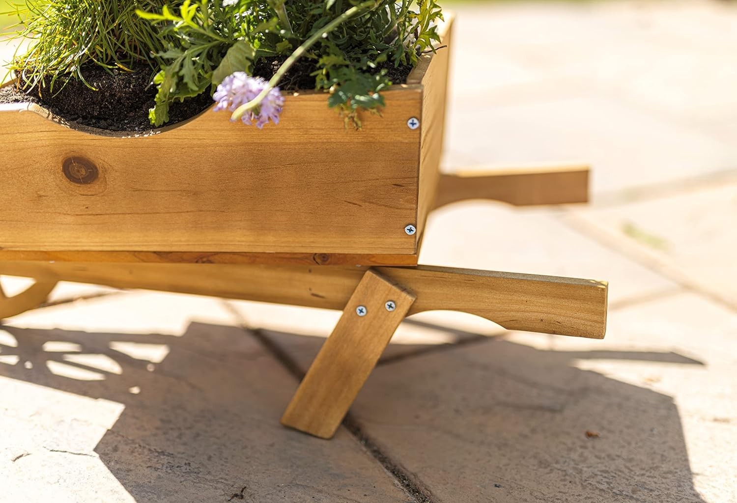 Large Wooden Wheelbarrow Planter – Pine Wood Garden Flower Box Rustic Decor